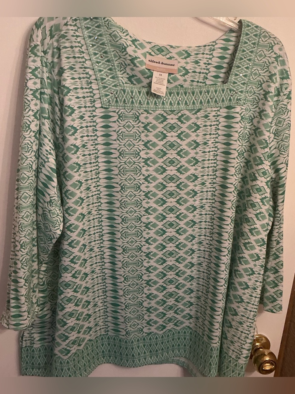 Alfred Dunner Seafoam Green Geometric Print Tunic